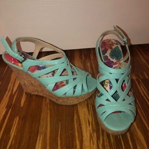 8.5 Blue Women Wedge Cork Heels